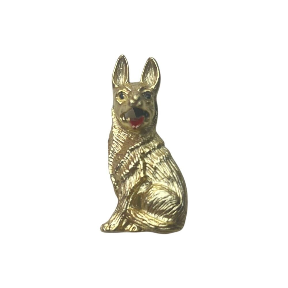 Vintage Gerrys German Shepherd‎ Gold Pin Brooch Red Tongue Cute 1.75x0.75”